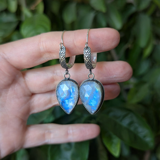 925 Sterling Silver Rainbow Moonstone Ear Hangers
