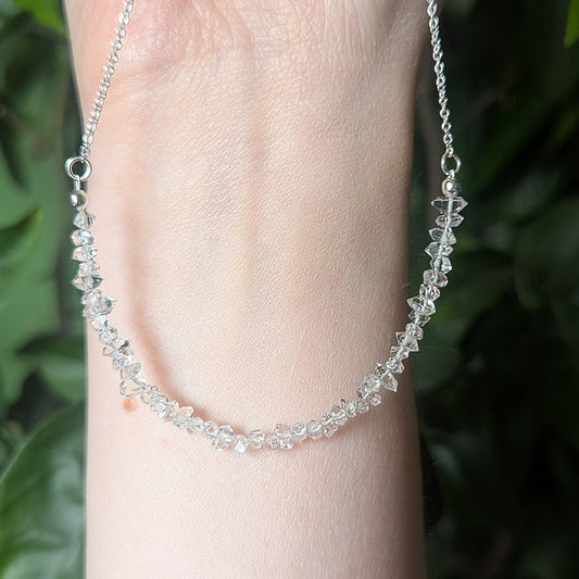 925 Sterling Silver Dainty Herkimer Diamond Choker Necklace | 14-16"