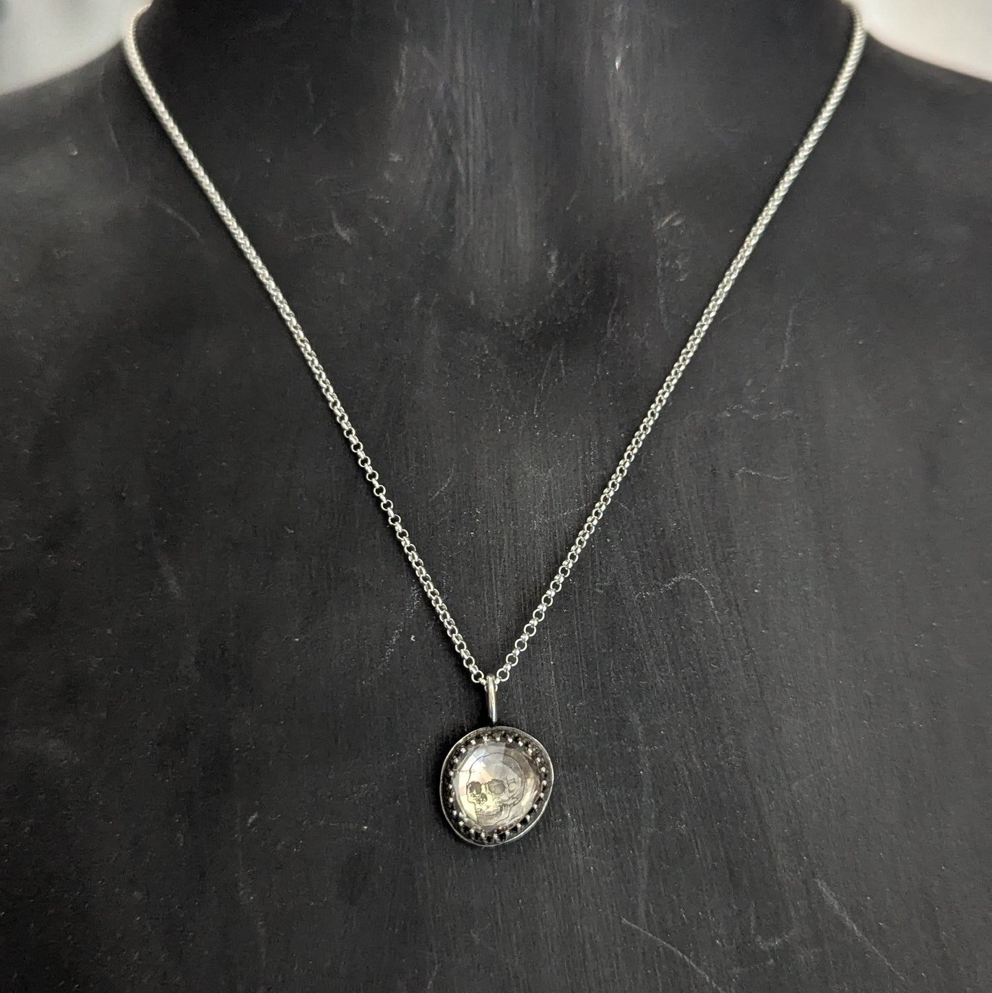 925 Sterling Silver Herkimer Skull Pendant Necklace 18"