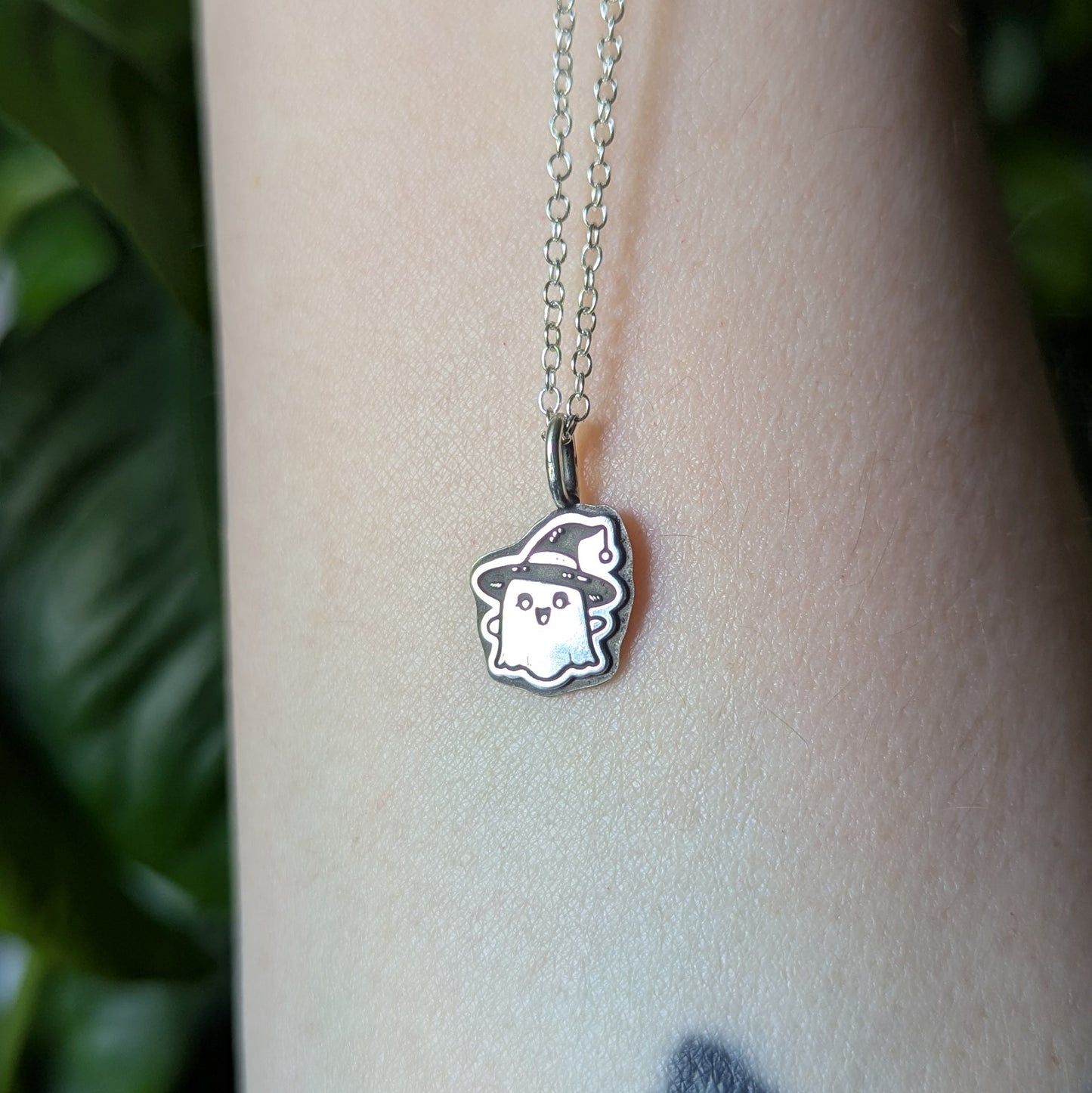 925 Sterling Silver Cute Ghost Pendant Necklace 18"