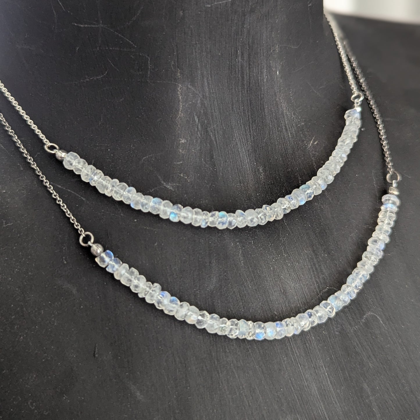 925 Sterling Silver Rainbow Moonstone Dainty Choker 15-17"