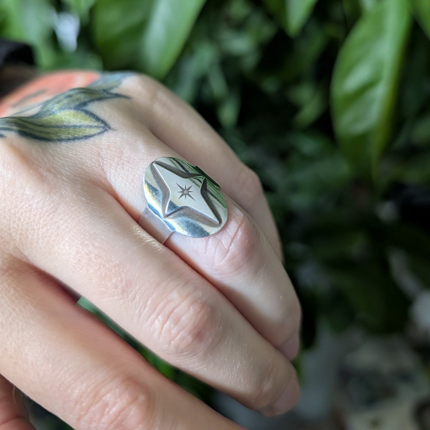 Sterling Silver Celestial Star Wide Band Saddle Ring