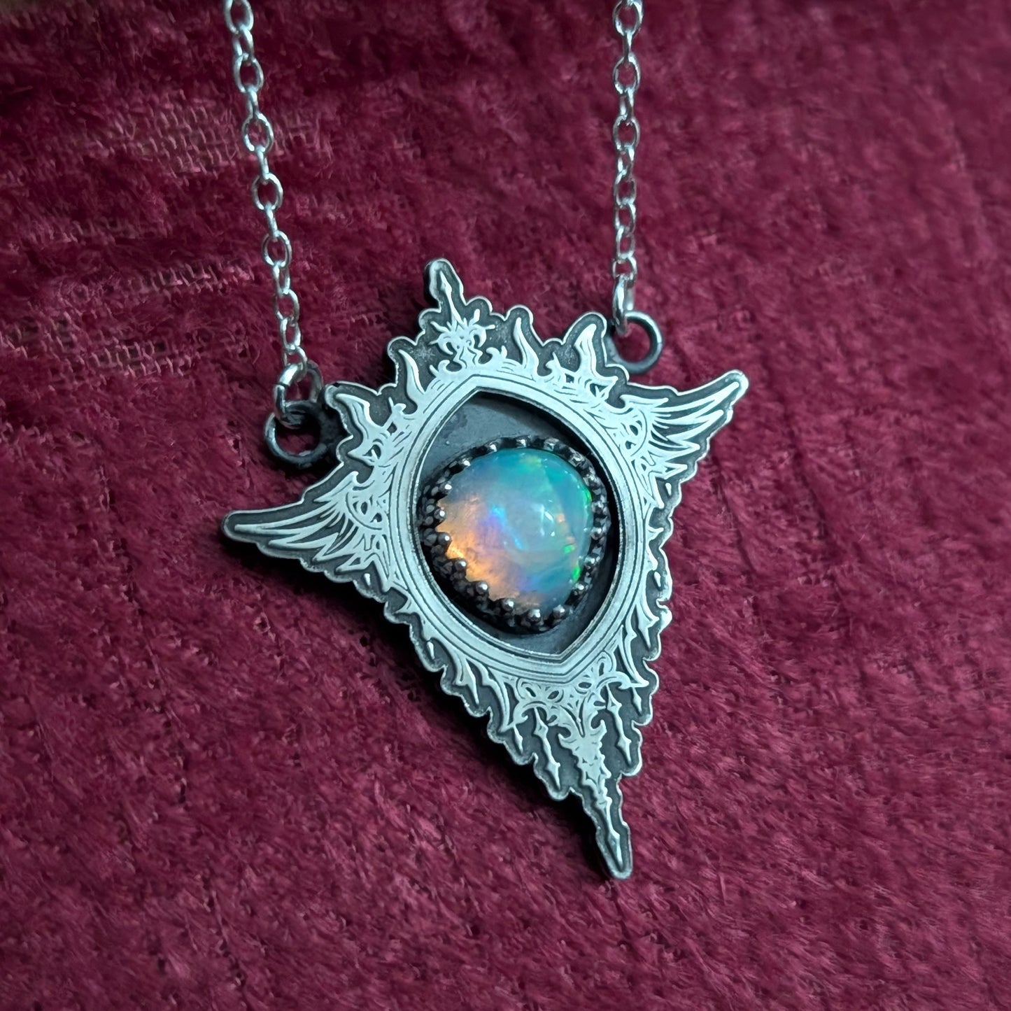 Bright Opal Gothic Mirror Pendant Necklace