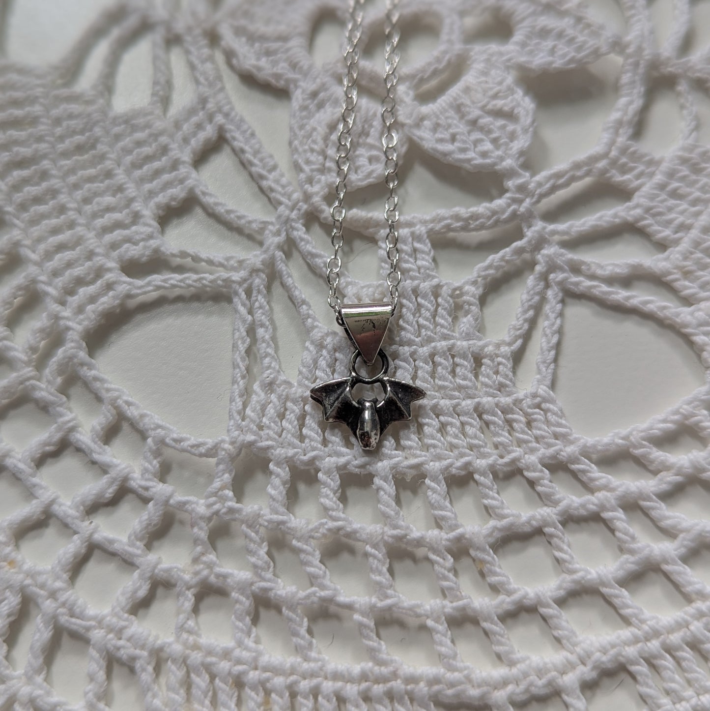 925 Sterling Silver Dainty Bat Necklace 16"