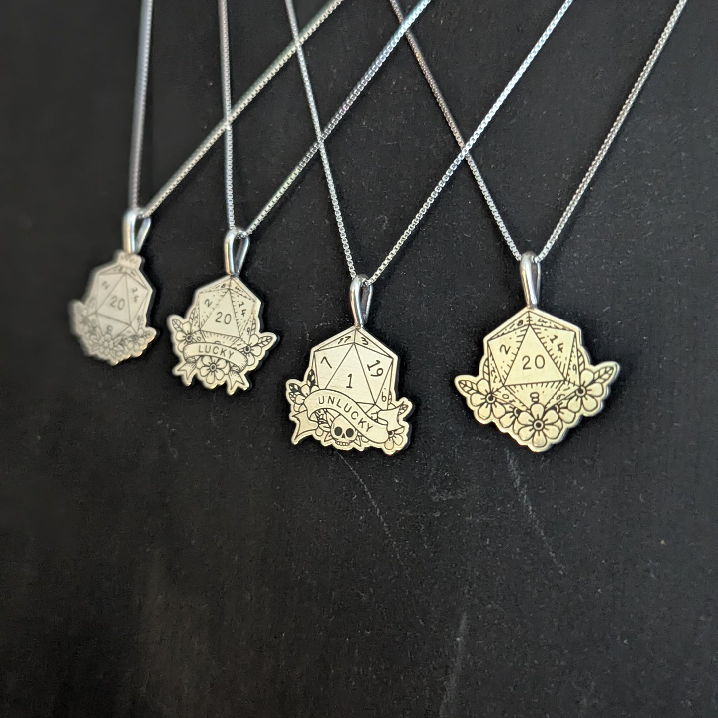 Sterling Silver D20 Dice Pendant Necklace