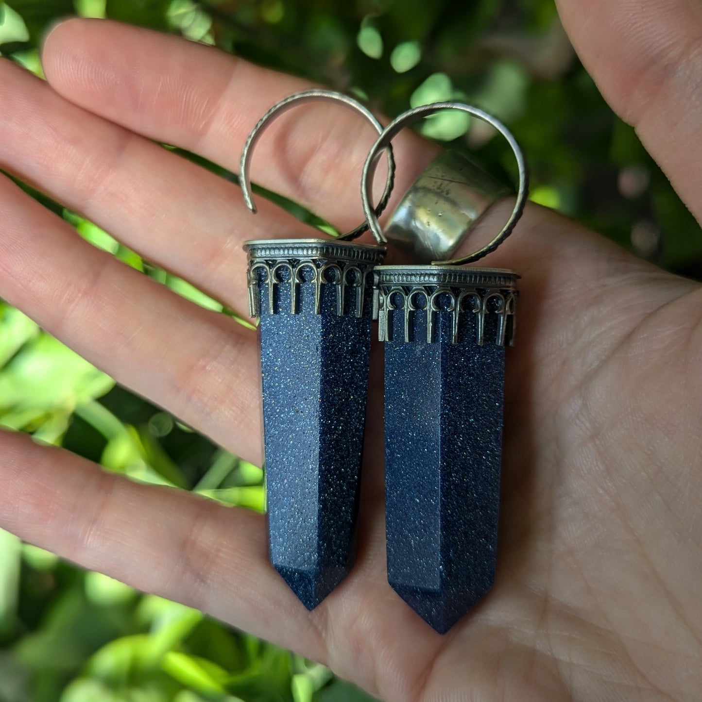 925 Sterling Silver Blue Goldstone Ear Weights