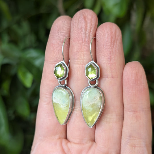 925 Sterling Silver Peridot Lemon Prehnite Drop Earrings | Detachable Drop Earrings