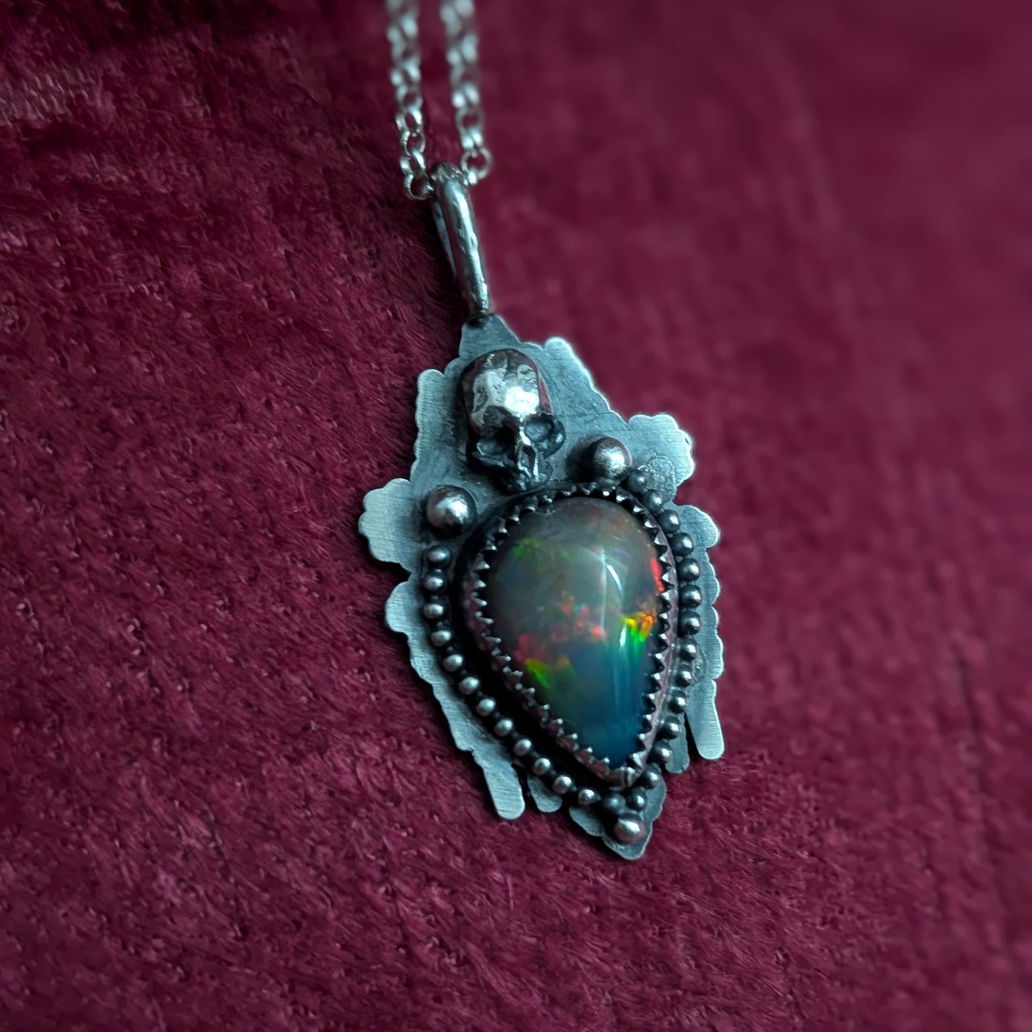 Black Opal Gothic Mirror Pendant Necklace