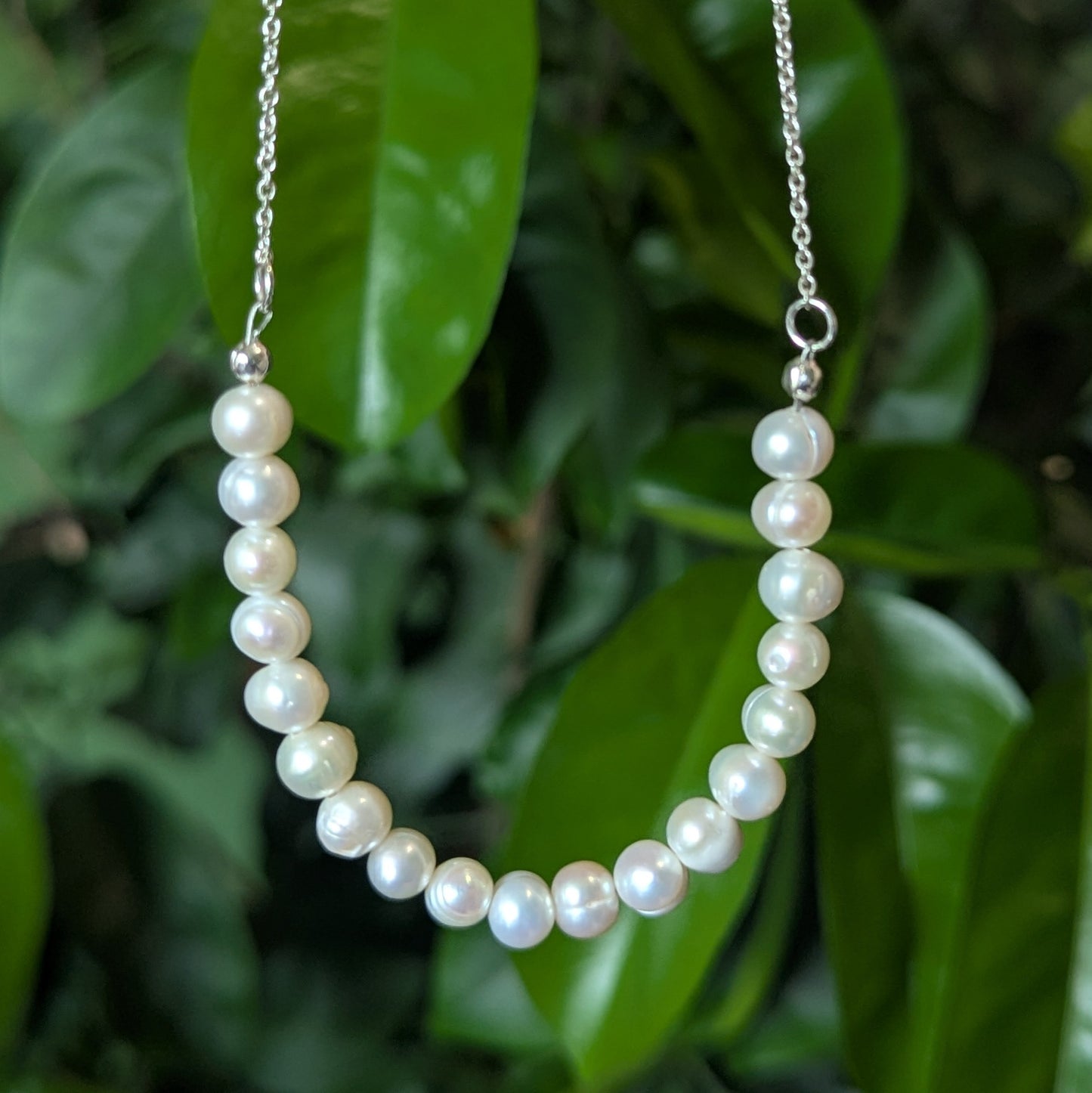 925 Sterling Silver Freshwater Pearl Dainty Choker Necklace | 15-17"