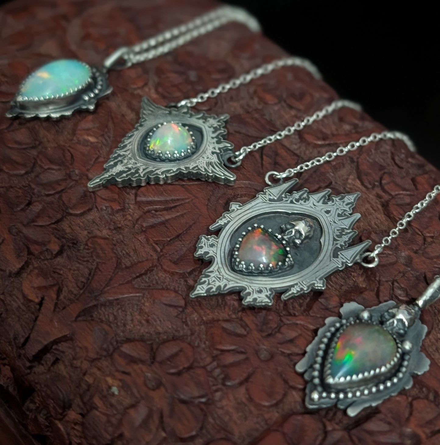 Black Opal Gothic Mirror Pendant Necklace