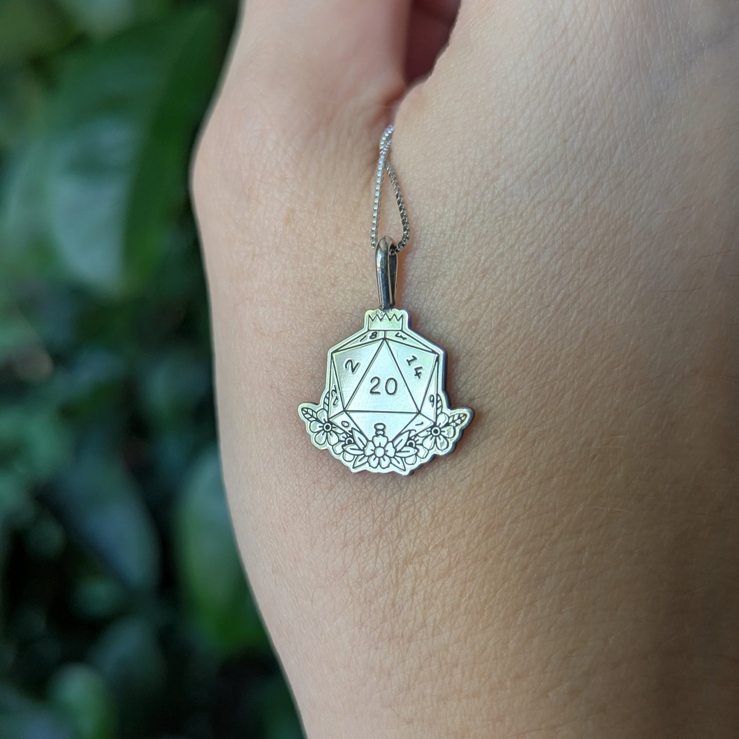 Sterling Silver D20 Dice Pendant Necklace