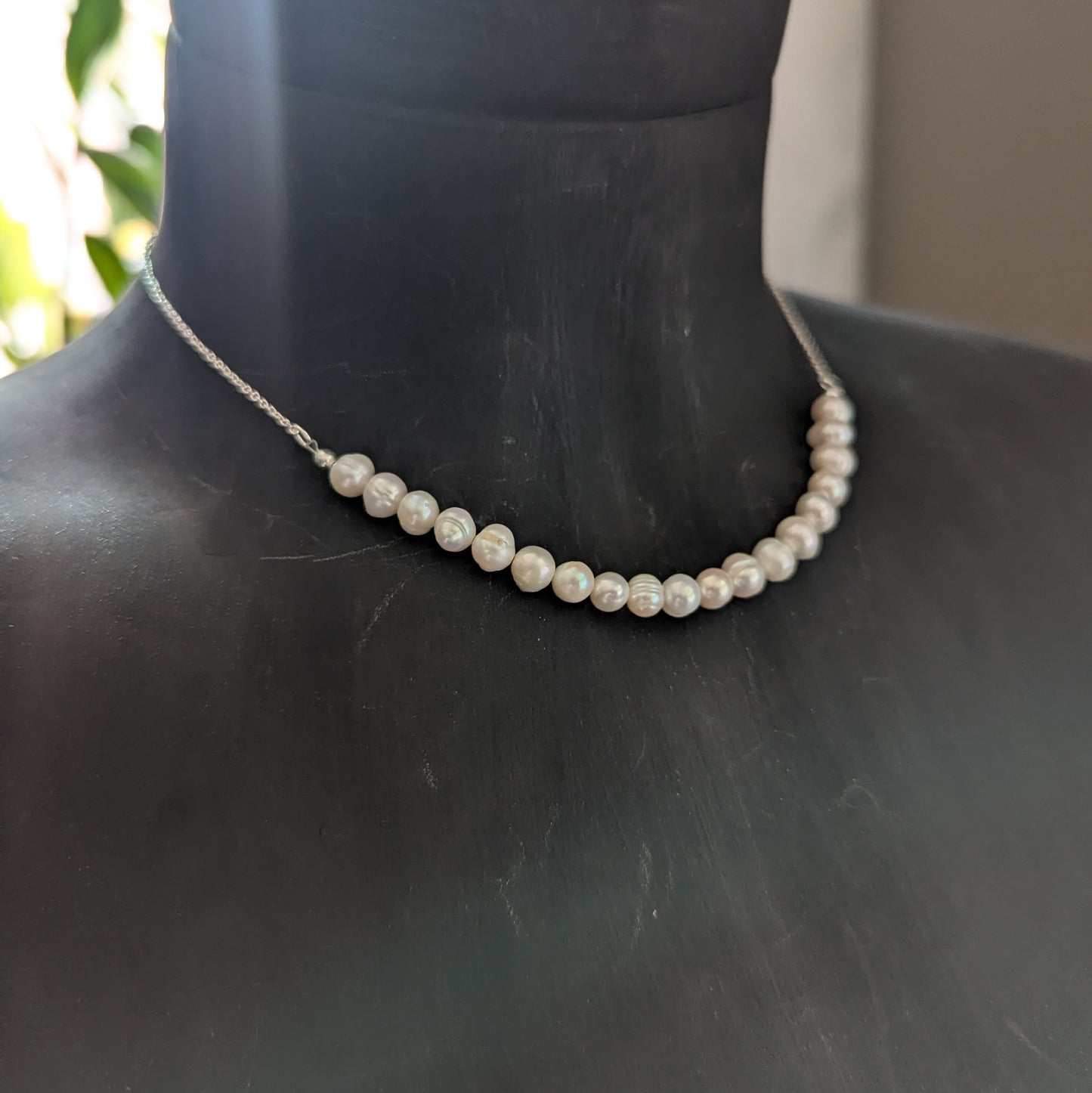 925 Sterling Silver Freshwater Pearl Dainty Choker Necklace | 15-17"