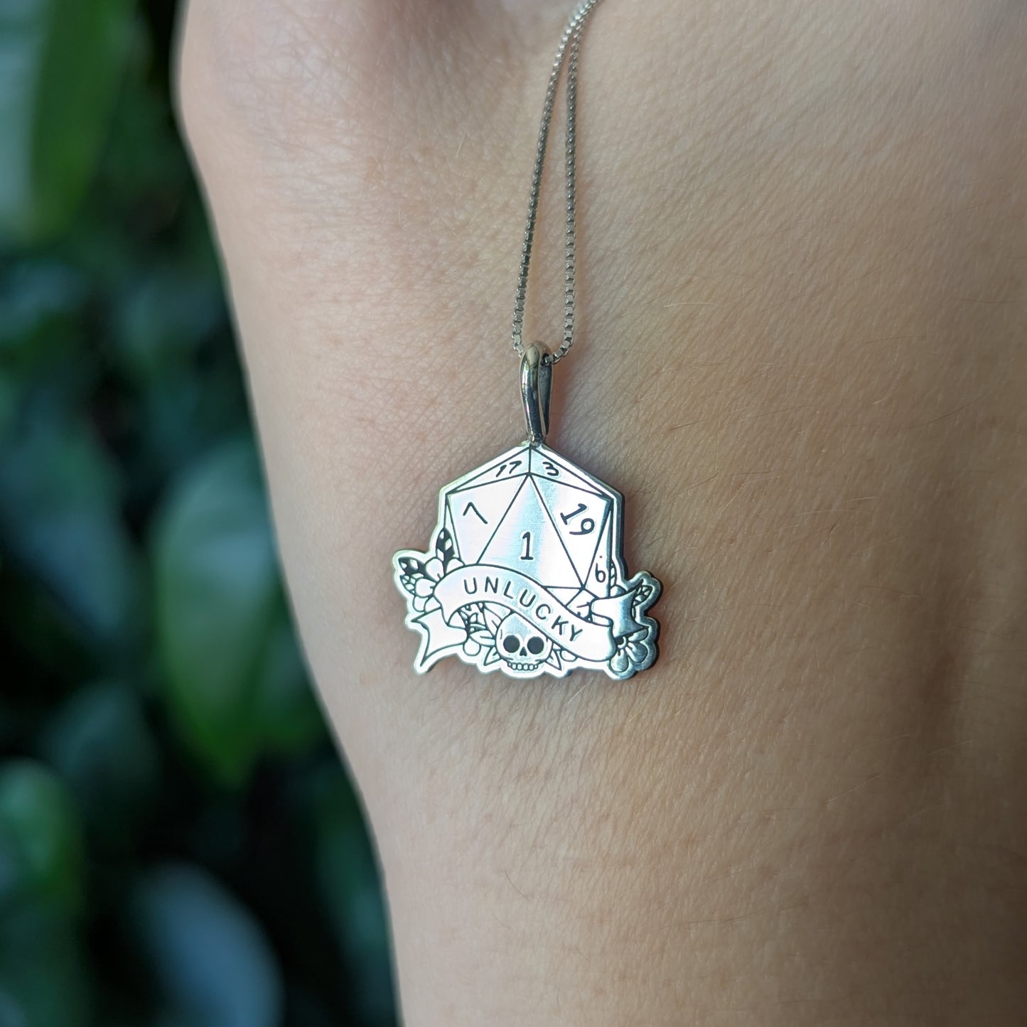 Sterling Silver D20 Dice Pendant Necklace