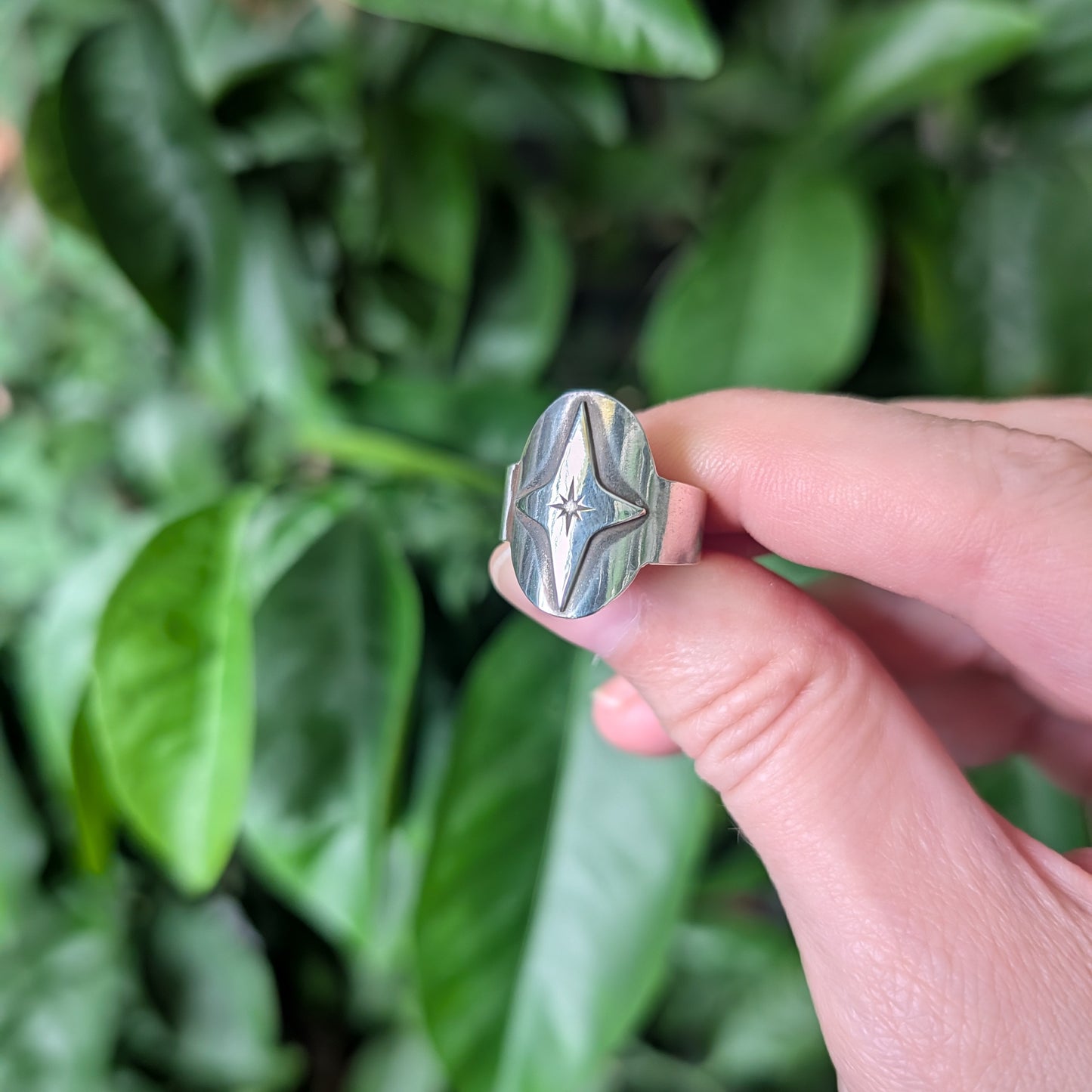 Sterling Silver Celestial Star Wide Band Saddle Ring