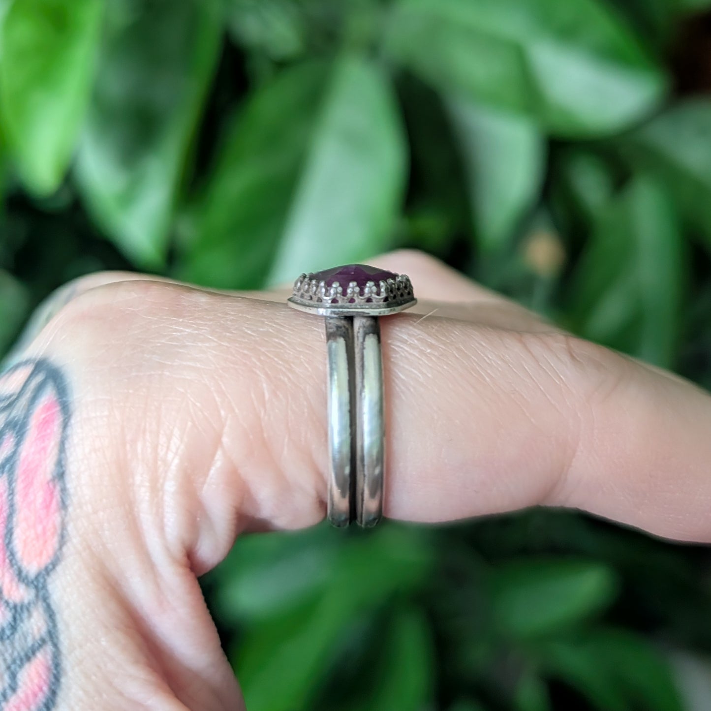 Sterling Silver Pink Sapphire Wide Band Ring