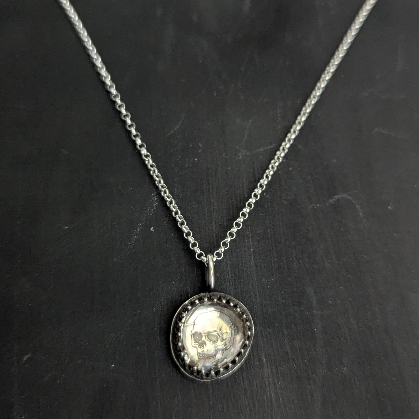 925 Sterling Silver Herkimer Skull Pendant Necklace 18"
