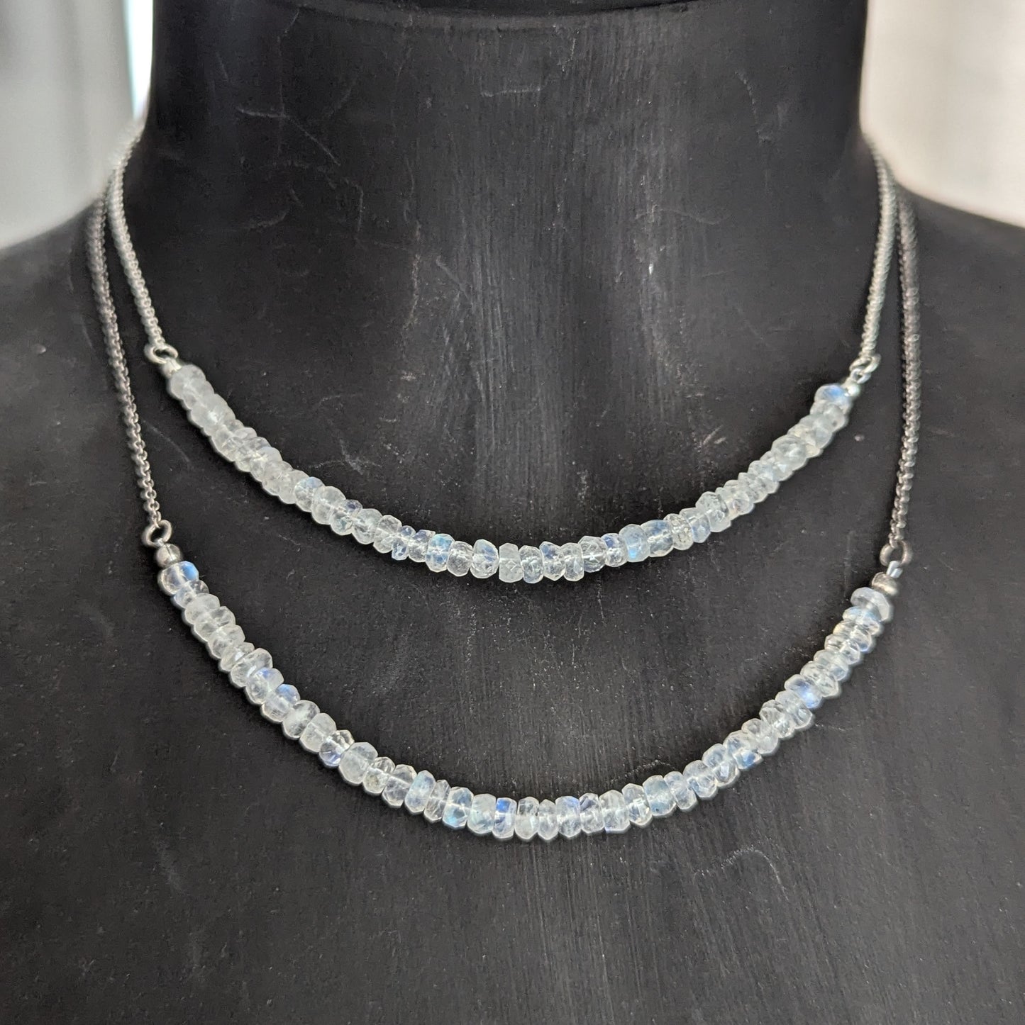 925 Sterling Silver Rainbow Moonstone Dainty Choker 15-17"
