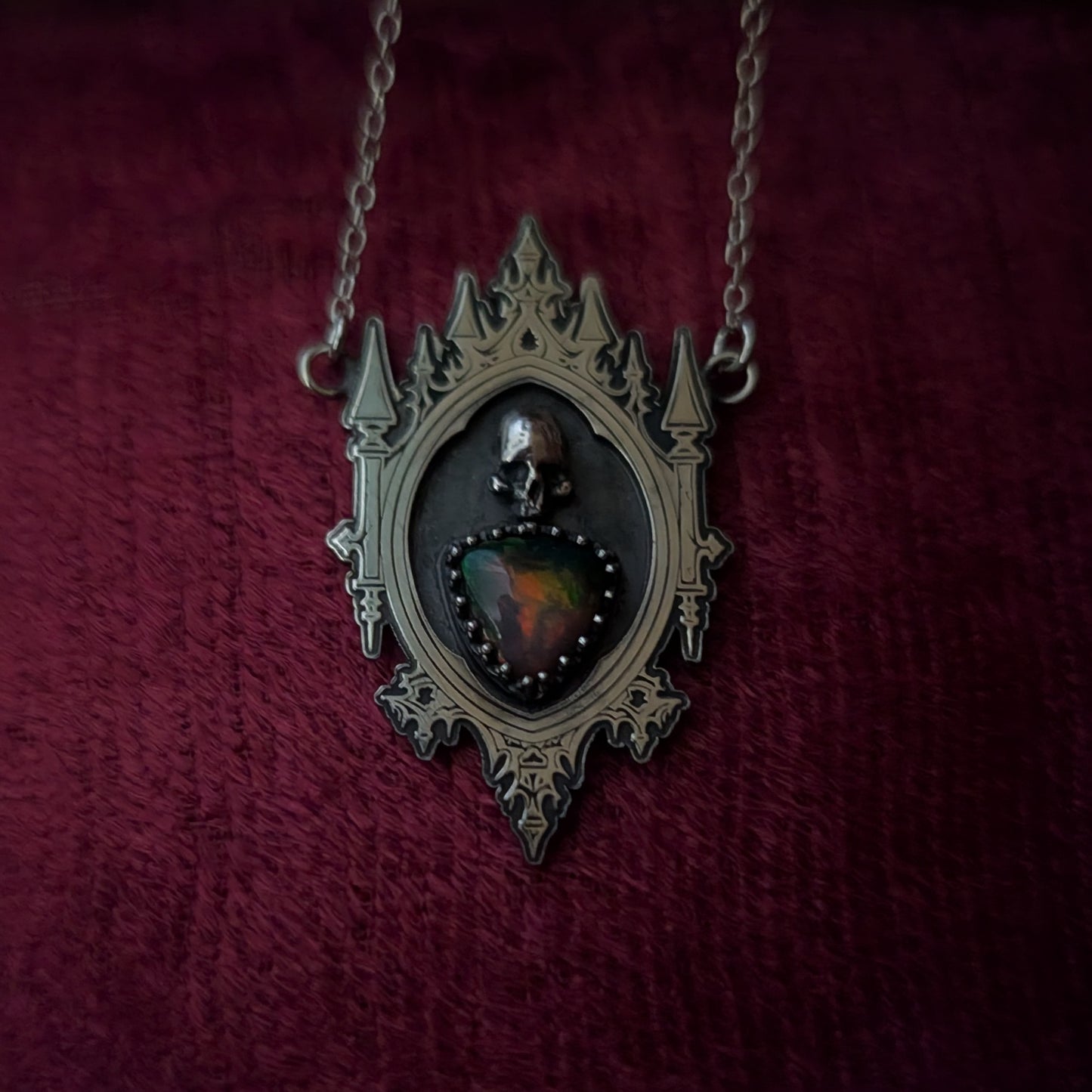 Black Opal Gothic Mirror Pendant Necklace