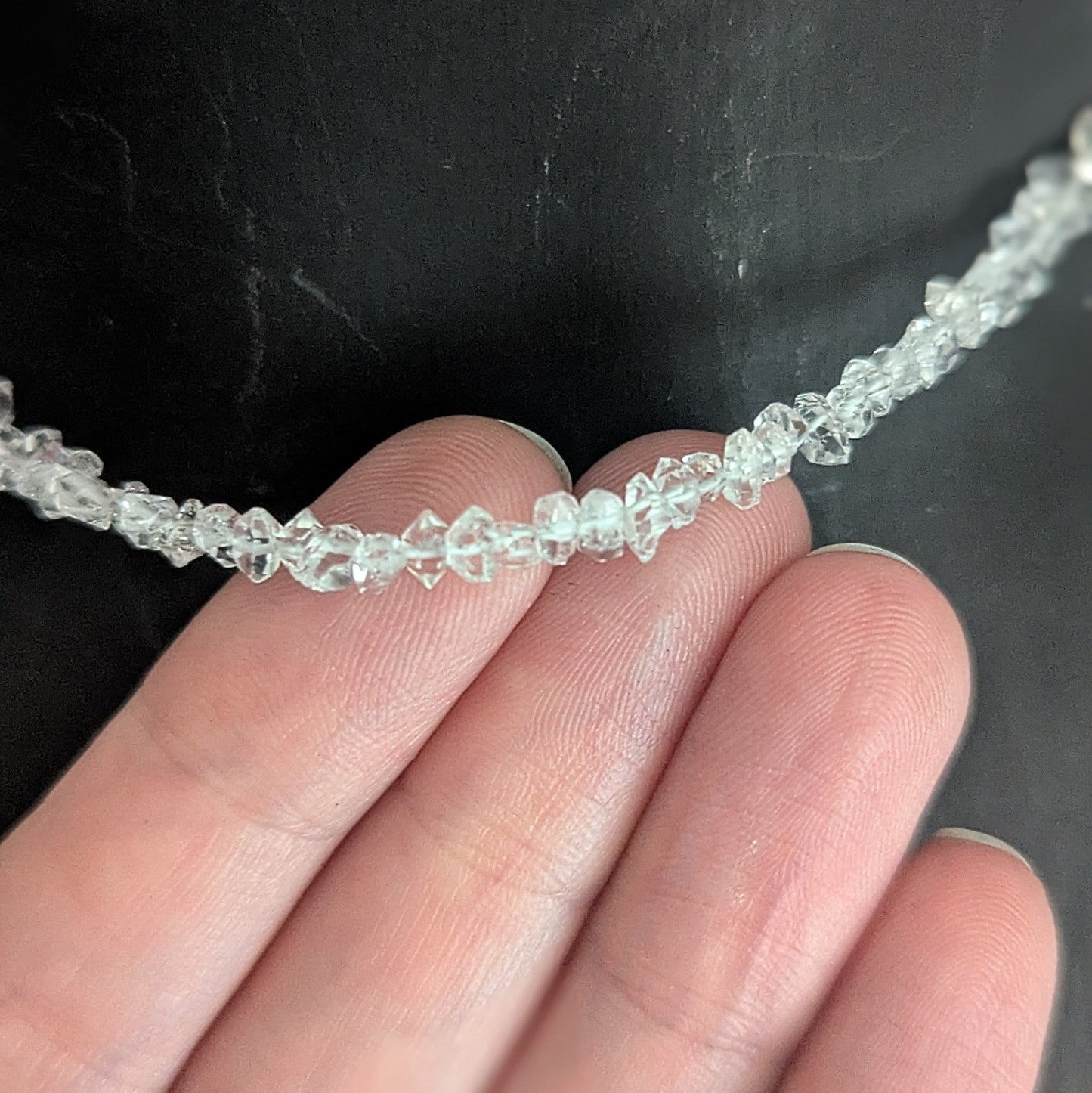 925 Sterling Silver Dainty Herkimer Diamond Choker Necklace | 14-16"