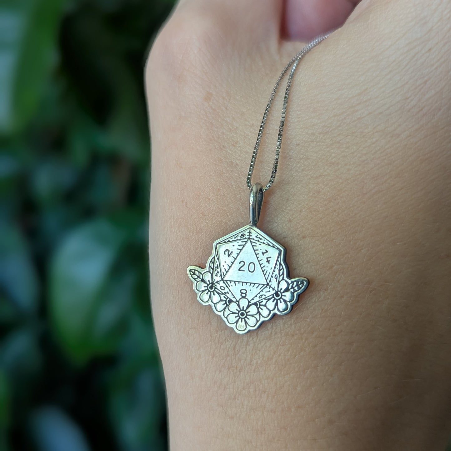 Sterling Silver D20 Dice Pendant Necklace