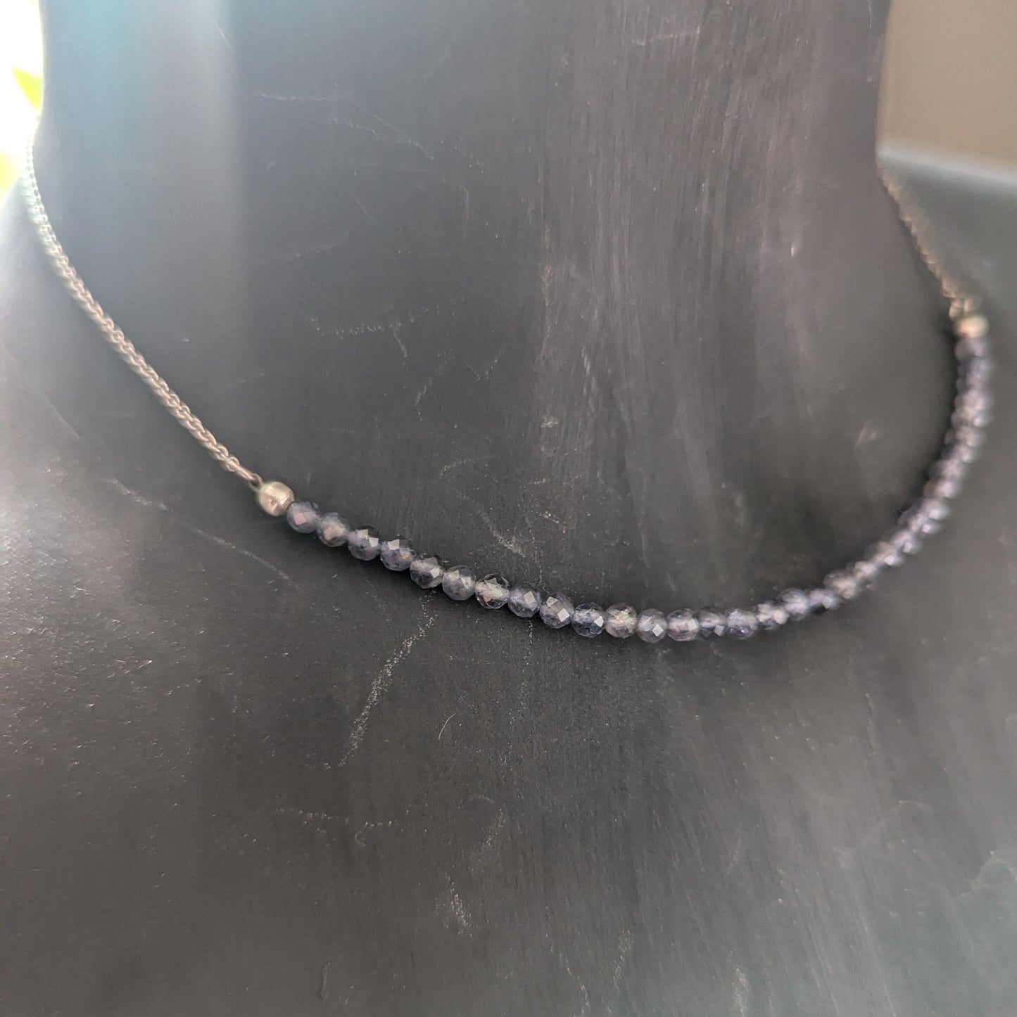 925 Sterling Silver Faceted Iolite Dainty Choker Necklace | 15-17"