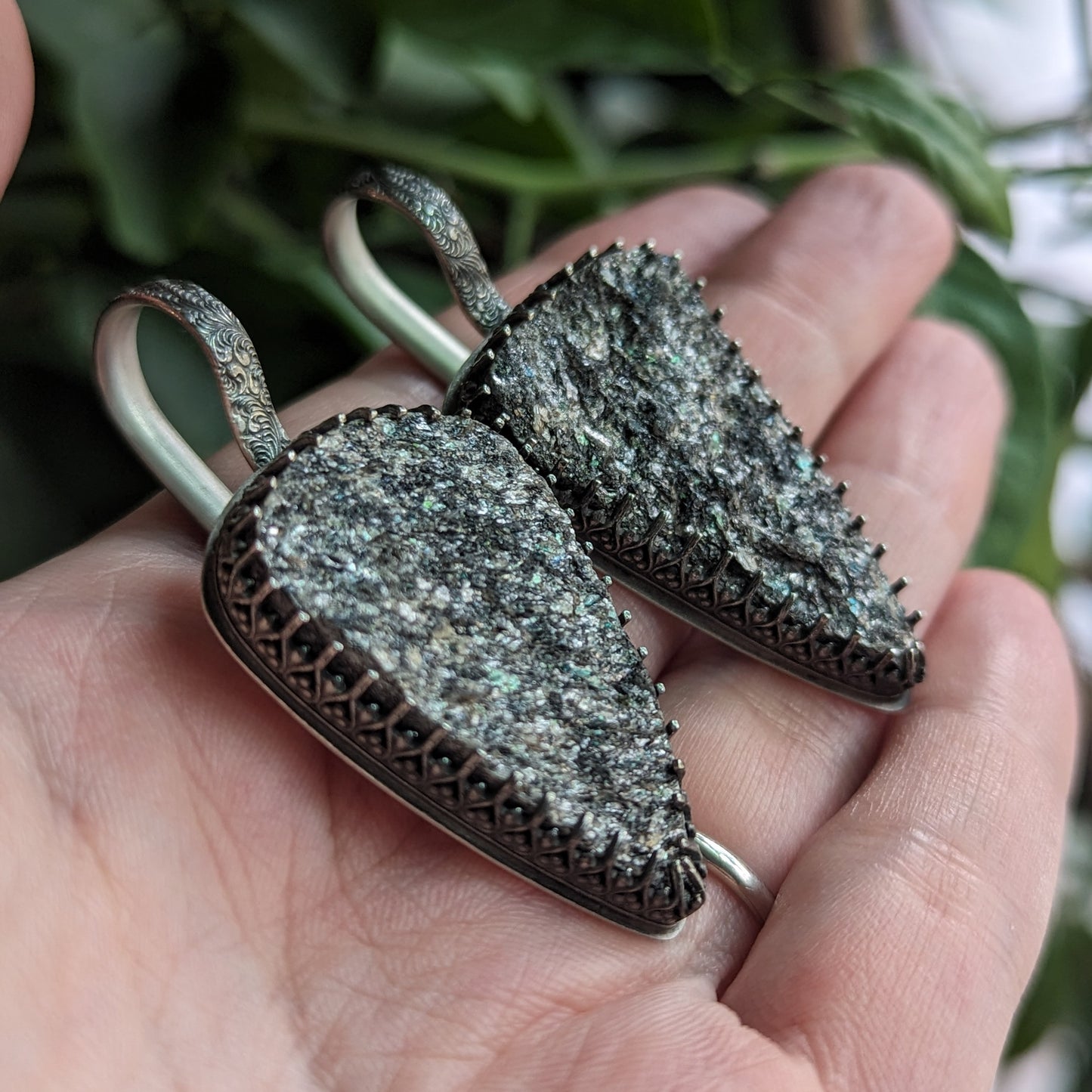 925 Sterling Silver Mica Druzy Spike Ear Hangers | Ear Weights