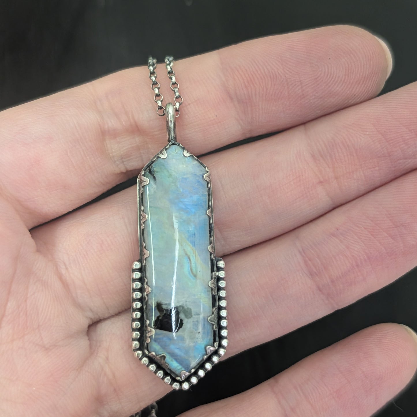 Sterling Silver Rainbow Moonstone Pendant Necklace