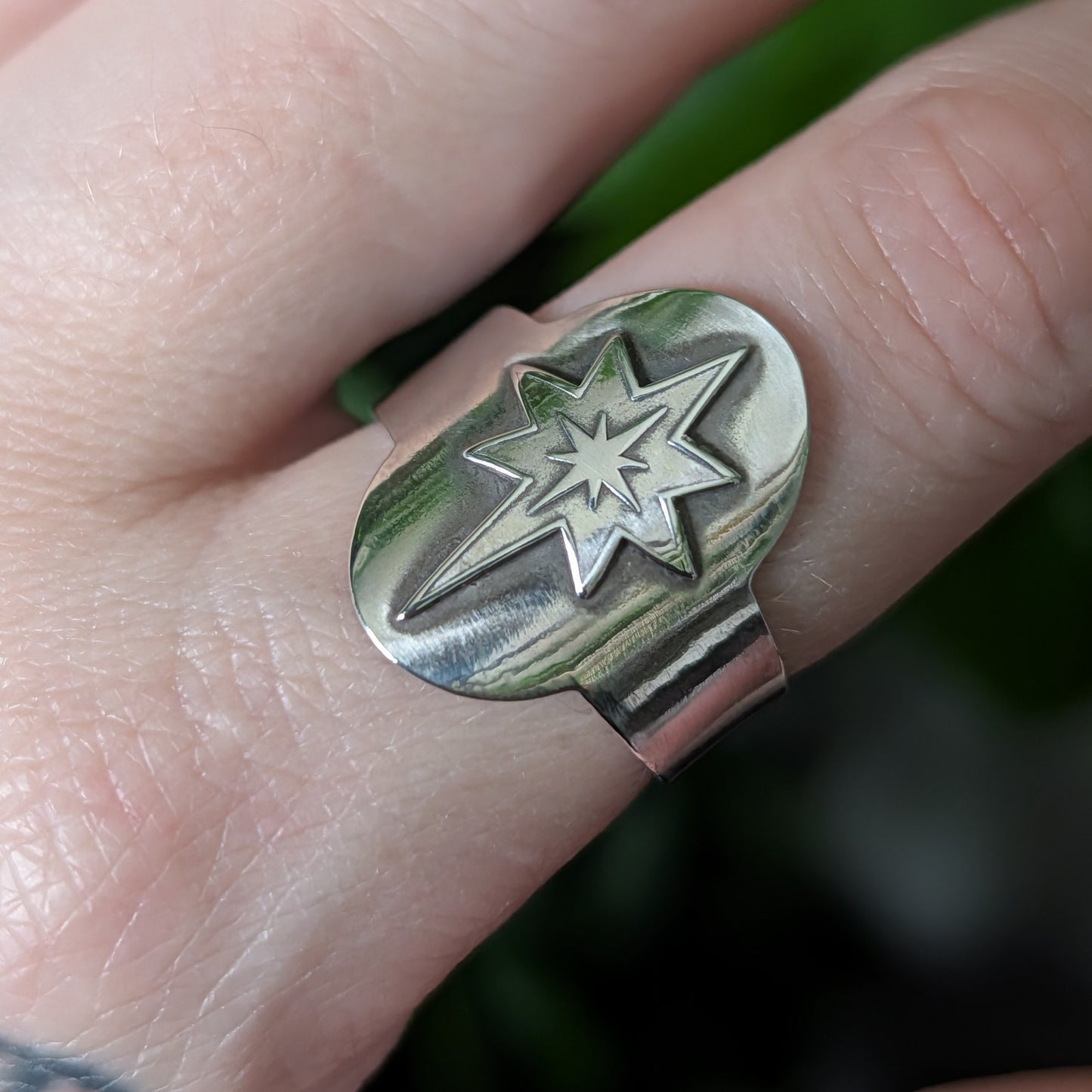 Sterling Silver Celestial Star Wide Band Saddle Ring