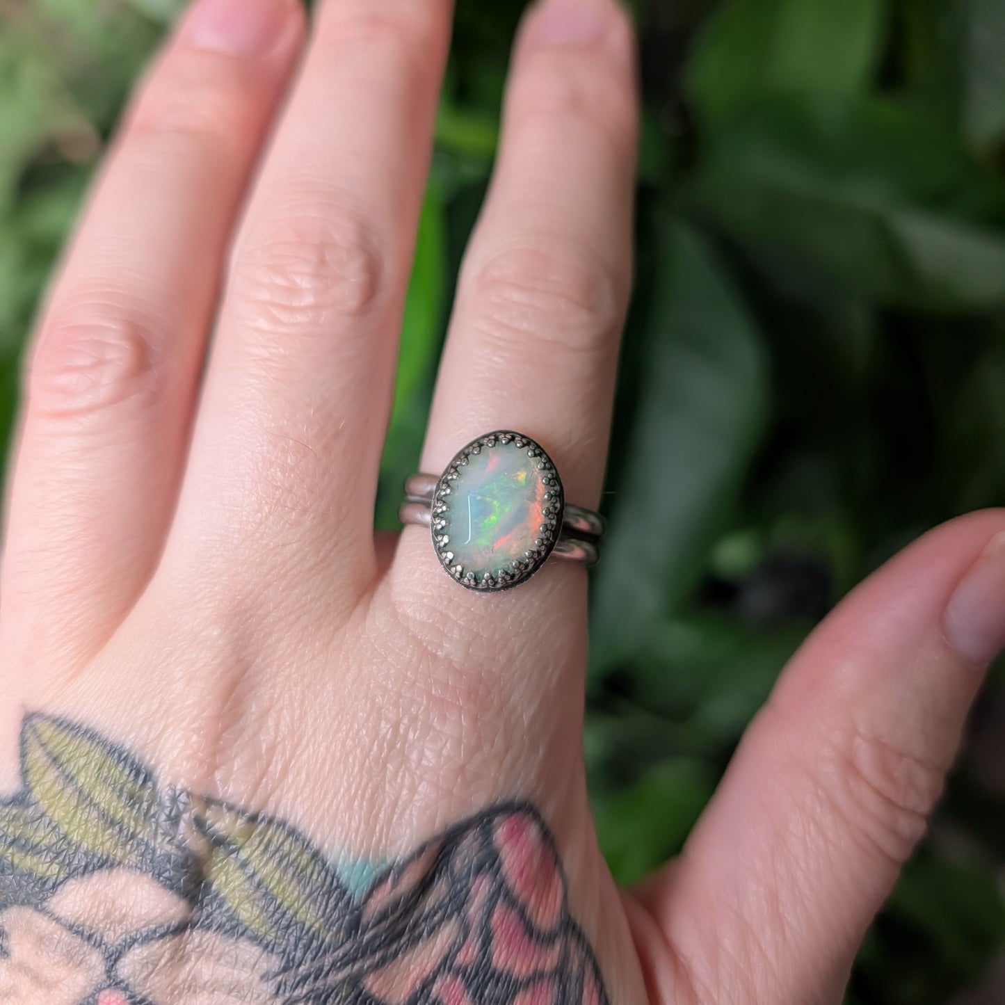 Sterling Silver Ethiopian Opal Wide Band Ring