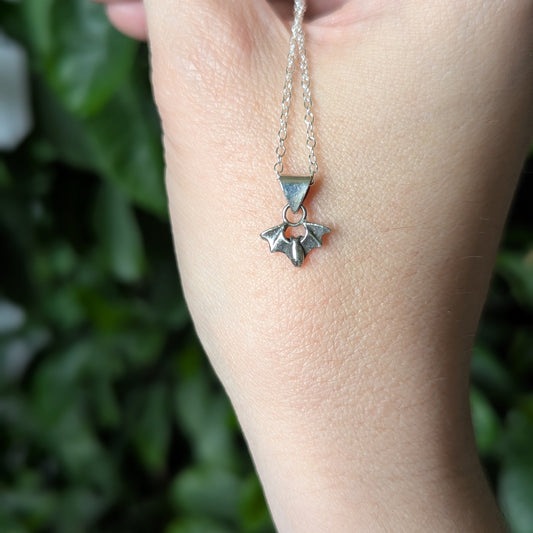 925 Sterling Silver Dainty Bat Necklace 16"