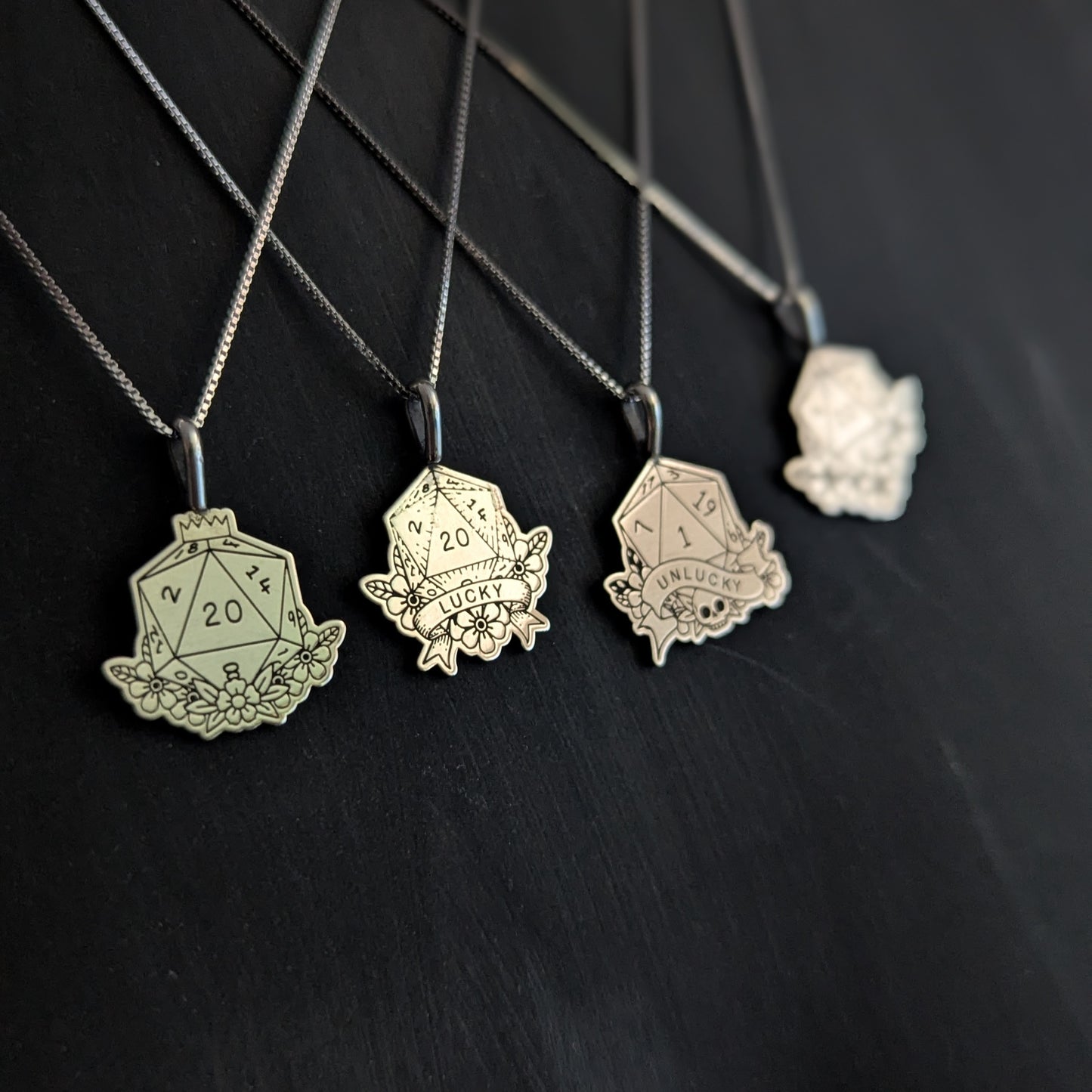 Sterling Silver D20 Dice Pendant Necklace