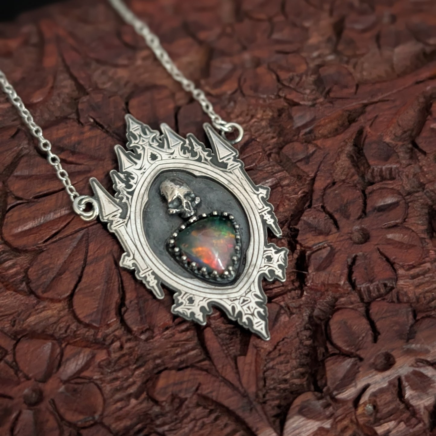 Black Opal Gothic Mirror Pendant Necklace
