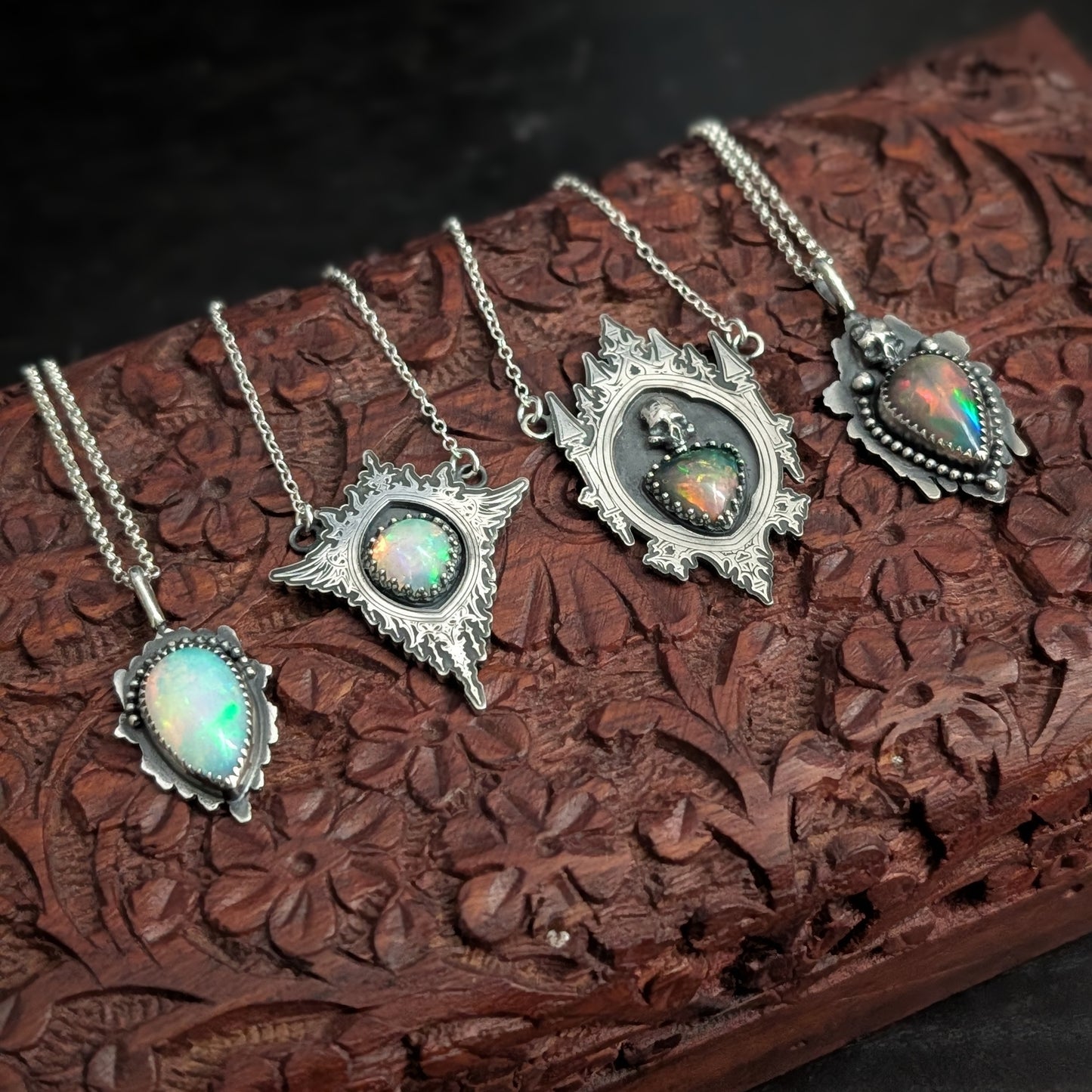 Black Opal Gothic Mirror Pendant Necklace