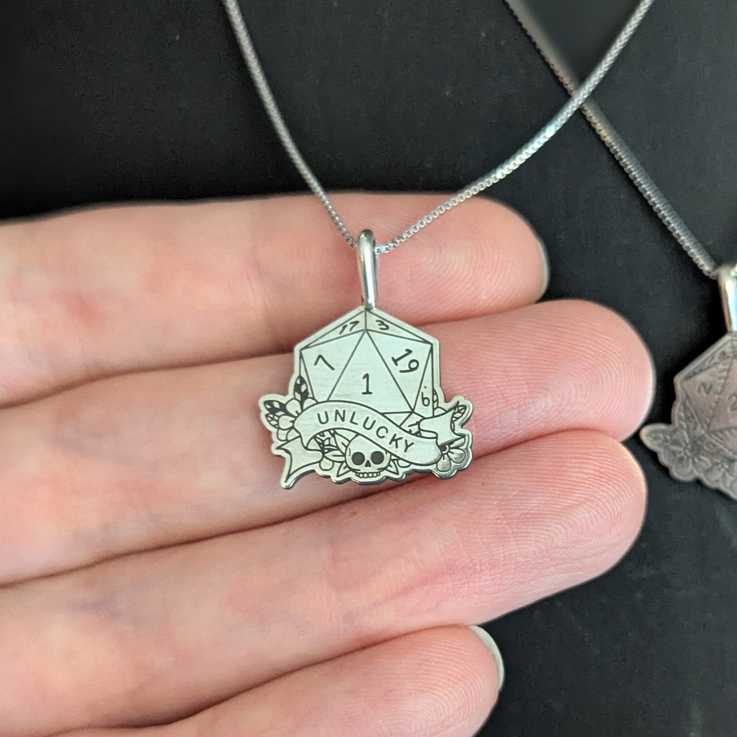 Sterling Silver D20 Dice Pendant Necklace