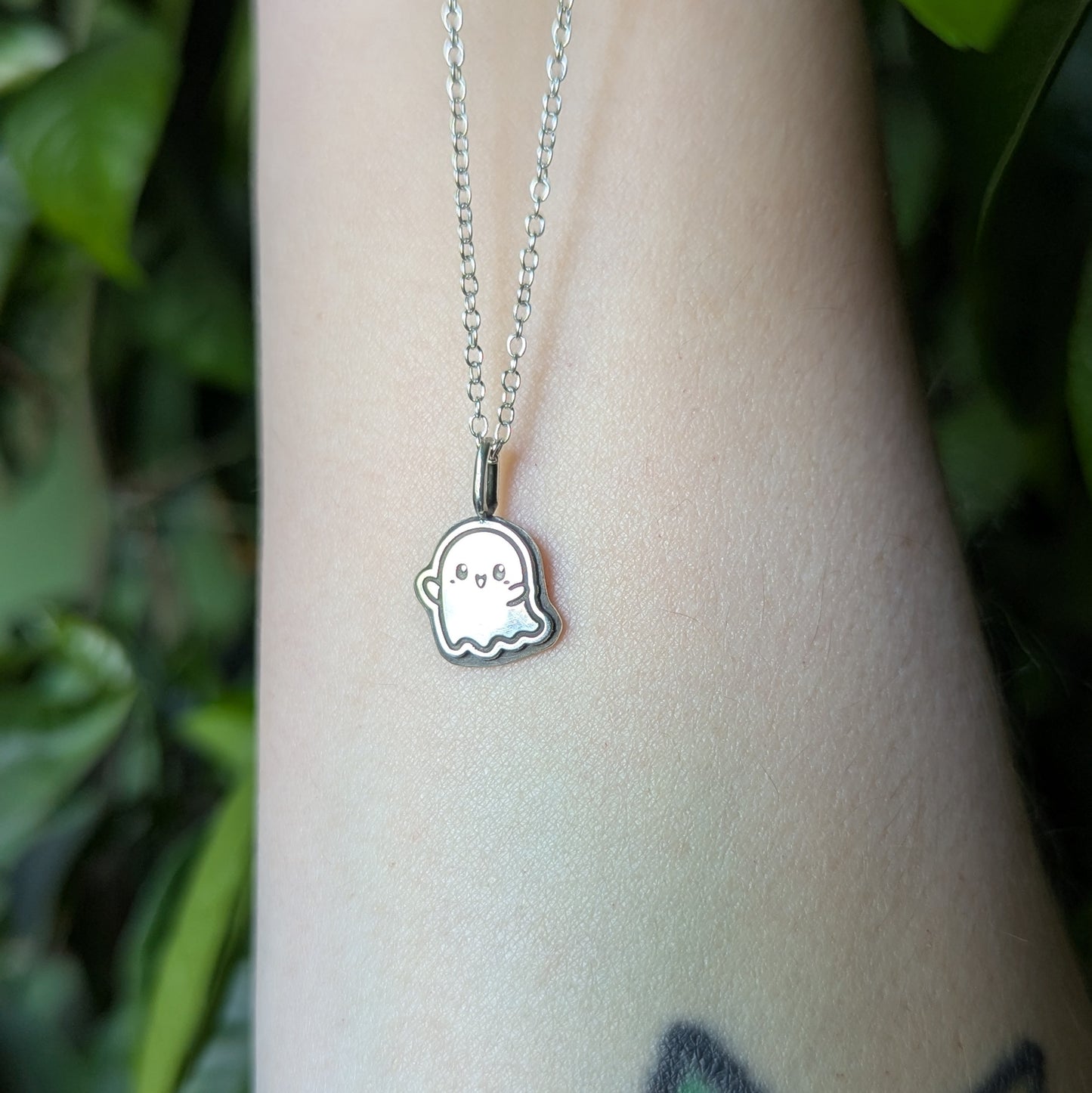 925 Sterling Silver Cute Ghost Pendant Necklace 18"