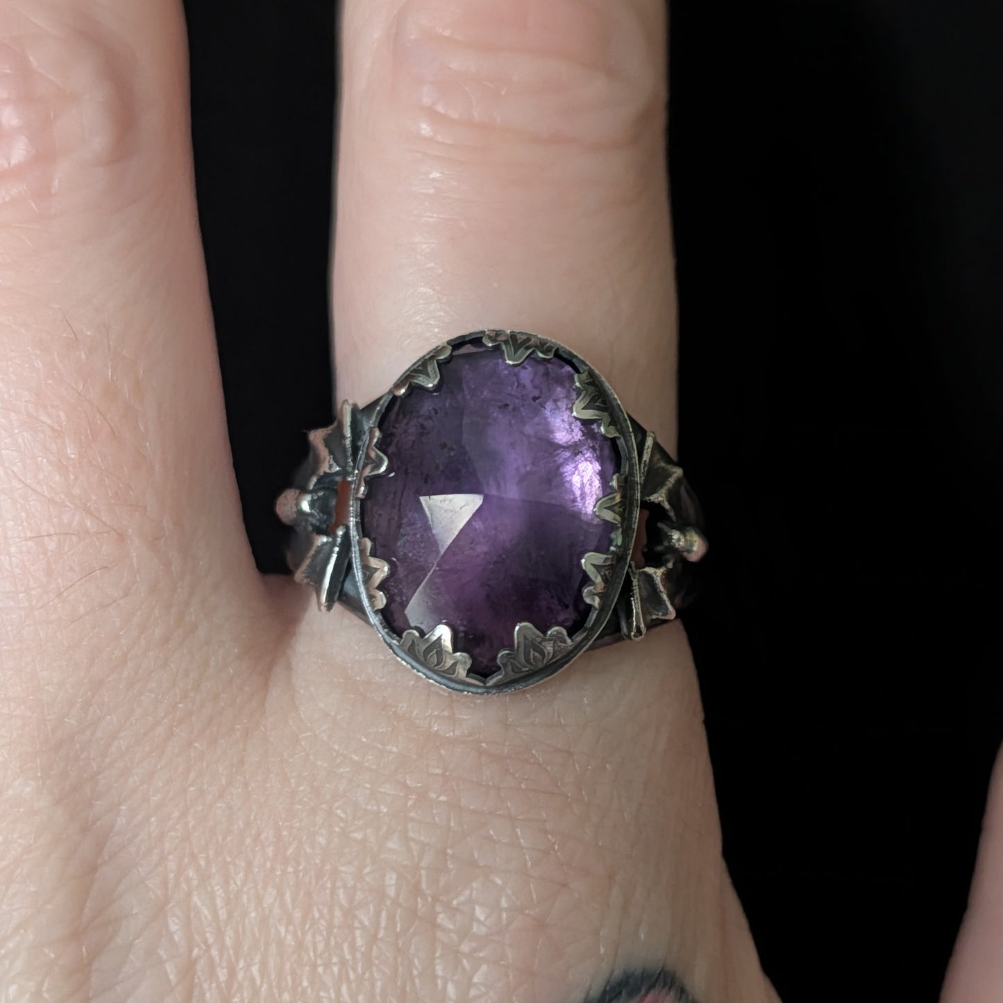 Sterling Silver Amethyst Batty Ring US 9 1/2