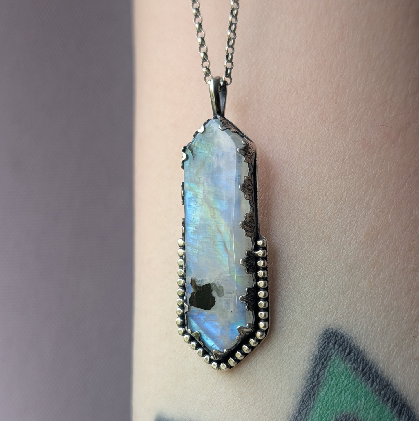 Sterling Silver Rainbow Moonstone Pendant Necklace