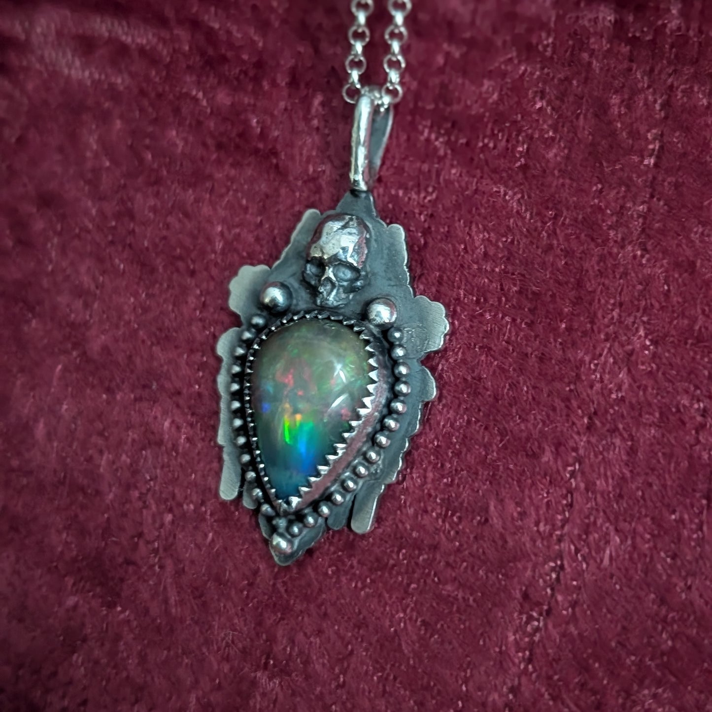 Black Opal Gothic Mirror Pendant Necklace