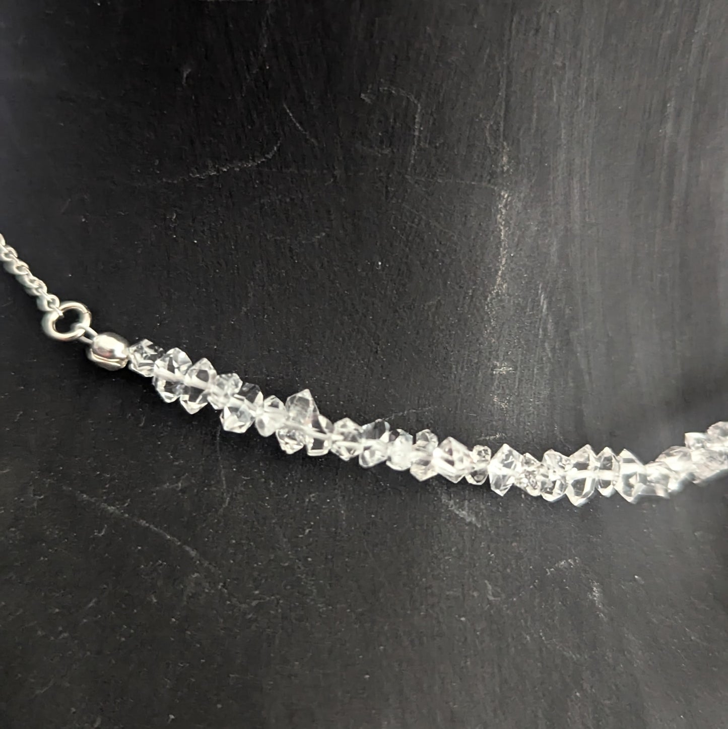 925 Sterling Silver Dainty Herkimer Diamond Choker Necklace | 14-16"