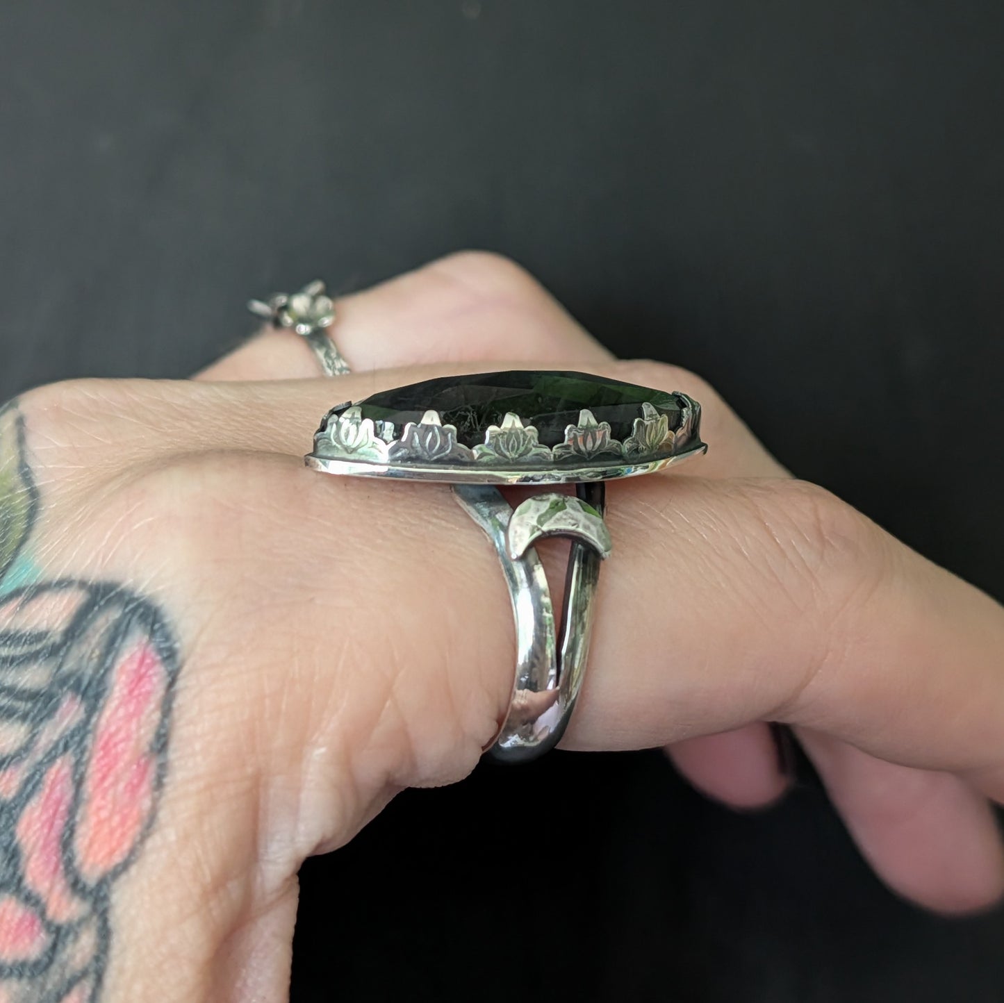 Sterling Silver Labradorite Spectrolite Crescent Moon Celestial Ring
