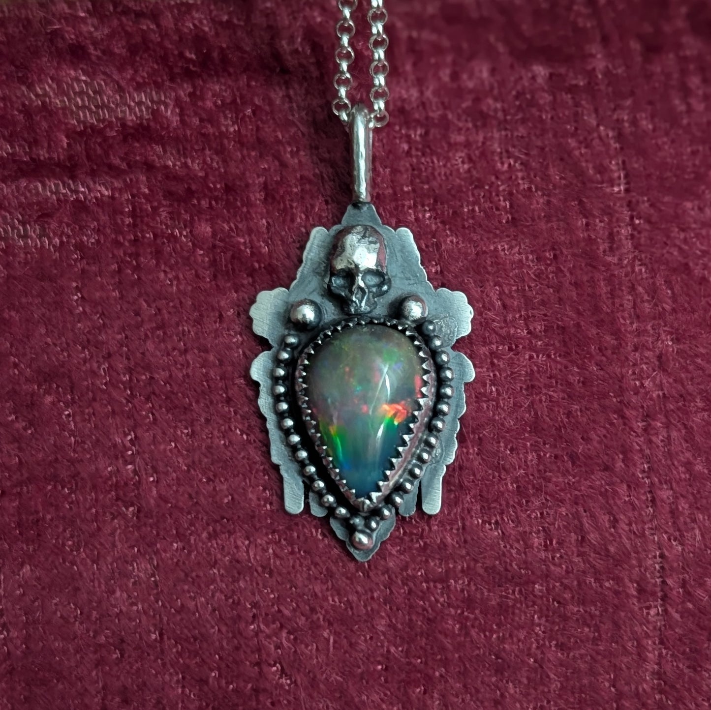 Black Opal Gothic Mirror Pendant Necklace