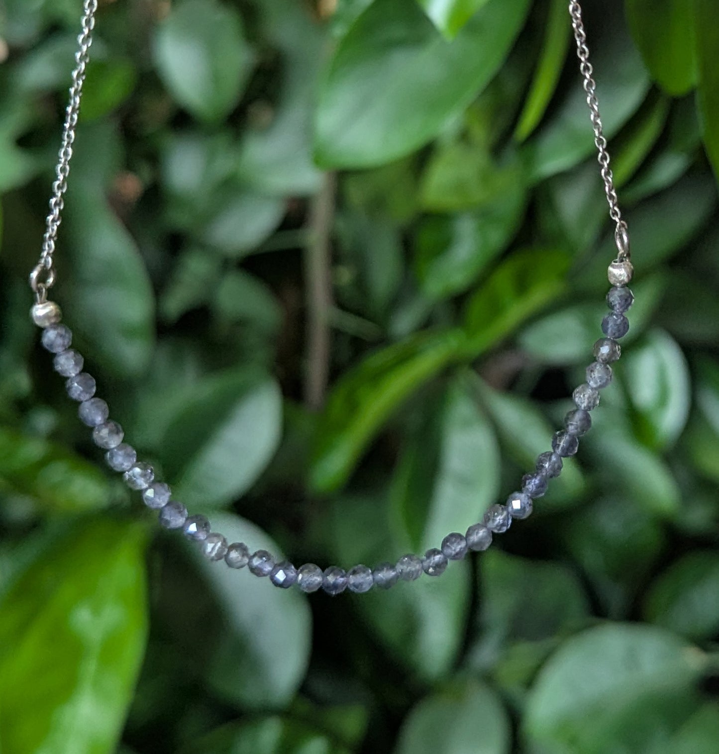925 Sterling Silver Faceted Iolite Dainty Choker Necklace | 15-17"