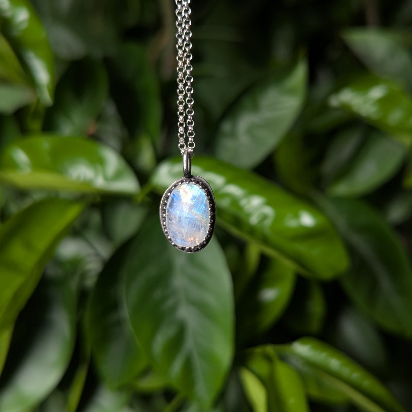 925 Sterling Silver Rainbow Moonstone Pendant Necklace 18"