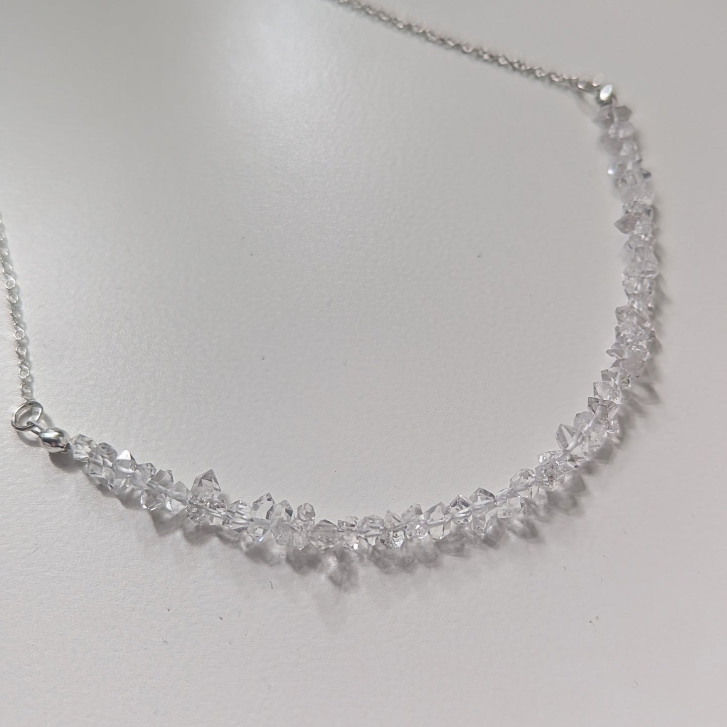 925 Sterling Silver Dainty Herkimer Diamond Choker Necklace | 14-16"