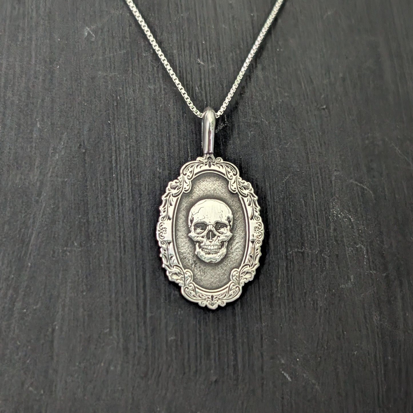 Sterling Silver Gothic Skull Cat Pendant Necklace - Custom Engraving