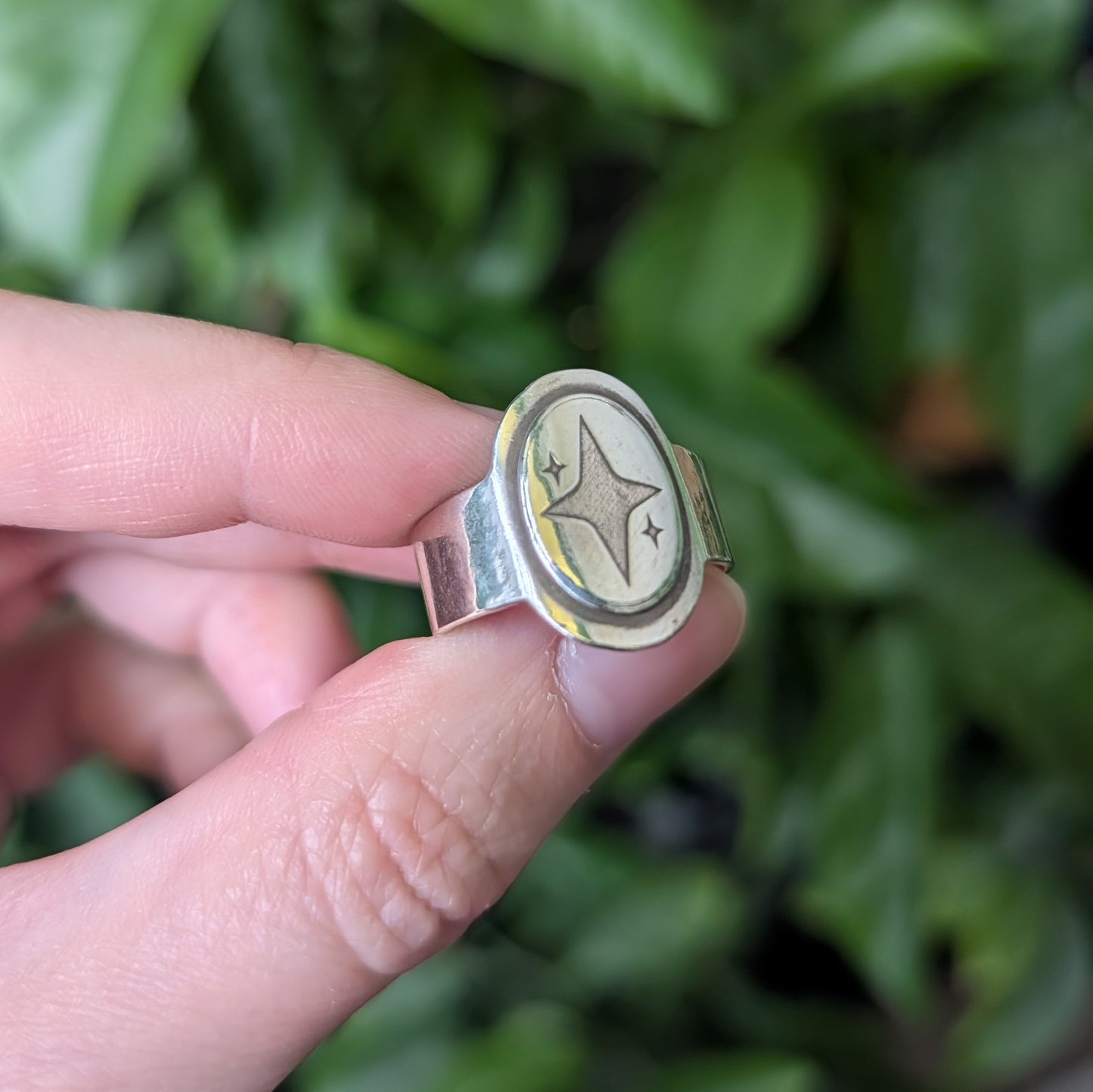 Sterling Silver Celestial Star Wide Band Saddle Ring