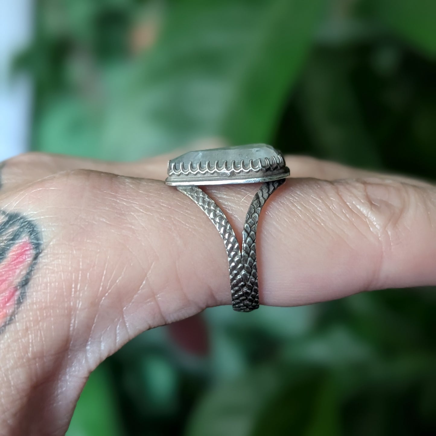 Sterling Silver Rainbow Moonstone Coffin Ring US/CA Size 8