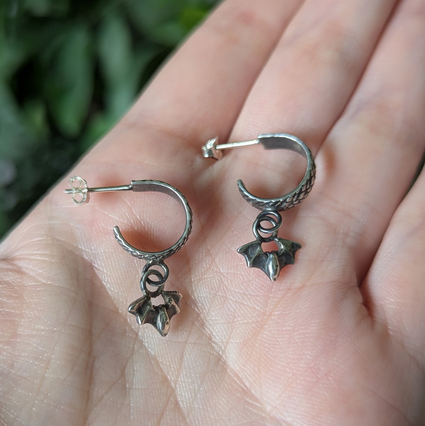 925 Sterling Silver Bat Hoop Earrings