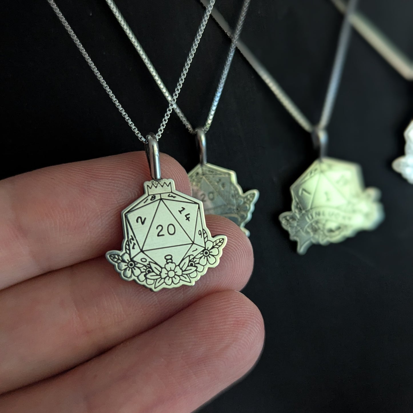 Sterling Silver D20 Dice Pendant Necklace