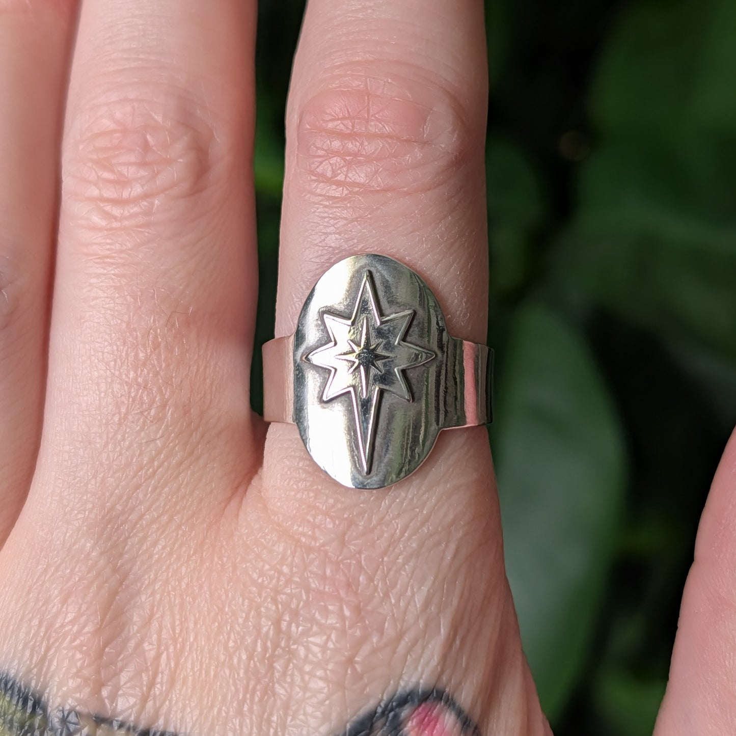 Sterling Silver Celestial Star Wide Band Saddle Ring